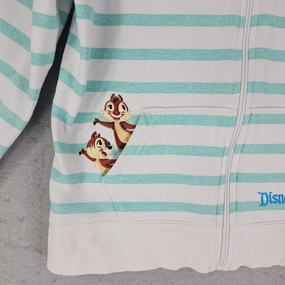 Disney Parks Sweatshirt Girls L Aqua Striped Full Zip Disneyland Minnie Mickey - Picture 3 of 16
